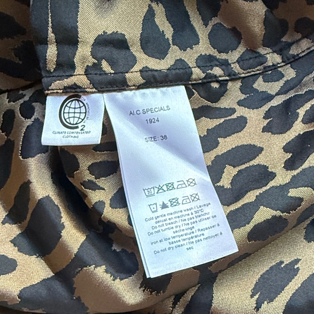 Ganni Black Golden Brown Jacquard Animal Print Collared Puff Sleeve Dress 6 - Picture 8 of 10